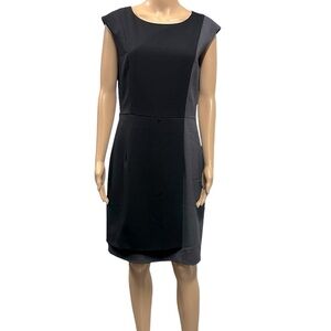 Calvin Klein ColorBlock Black Gray Faux Wrap Sheath Sleeveless Dress Womens 8